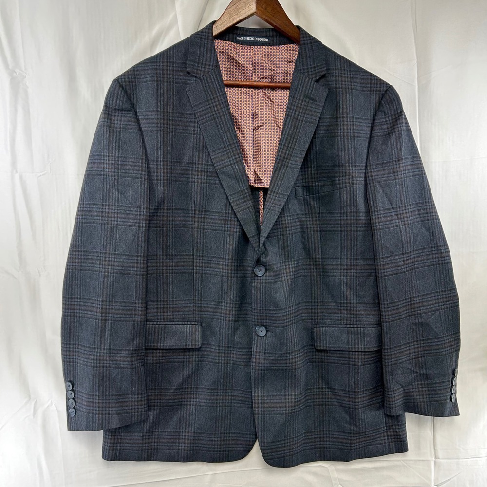 Original Penguin Blazer Mens 46R Grey Plaid Stretch Two Button Sport Coat
